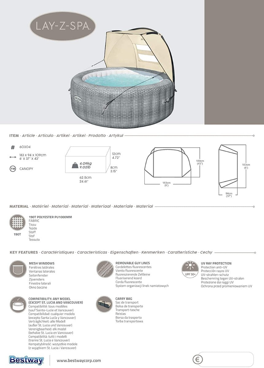 TETTUCCIO PARASOLE PER PISCINA SPA LAY-Z-SPA 183X94X109CM