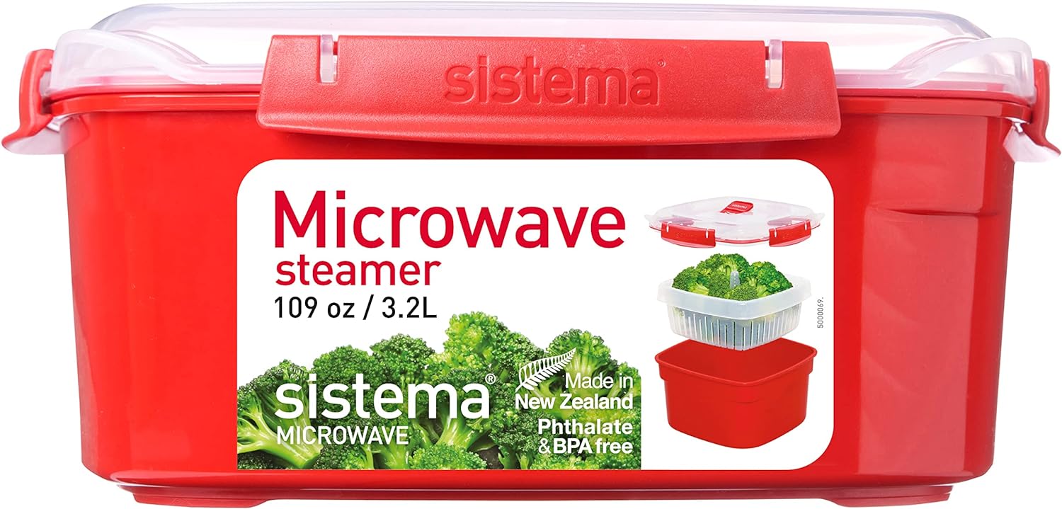 VAPORIERA PER MICROONDE CON CESTELLO RIMOVIBILE, 3.2 Lt, ROSSA
