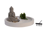 COMPOSIZIONE ZEN BUDDHA CON PIANTA ARTIFICIALE 12CM