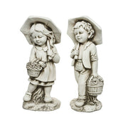 STATUETTA BAMBINO/BAMBINA CON OMBRELLO COLORE BIANCO MODELLO ASSORITO 53CM