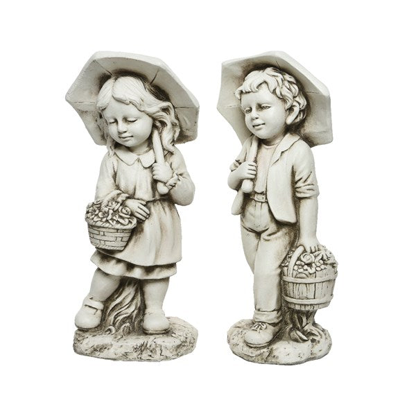 STATUETTA BAMBINO/BAMBINA CON OMBRELLO COLORE BIANCO MODELLO ASSORITO 53CM