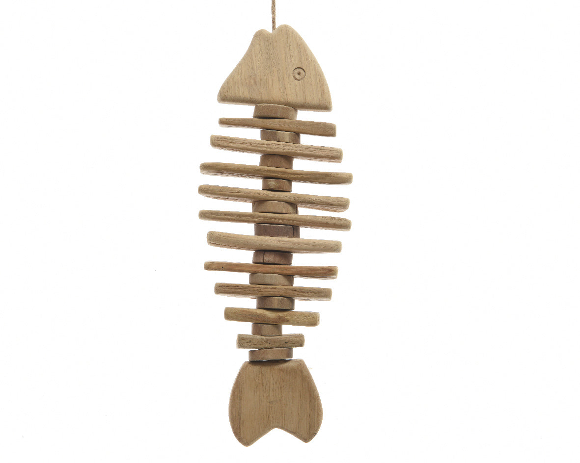 DECORAZIONE PESCE IN LEGNO CON CORDA 4X14X40CM NATURALE