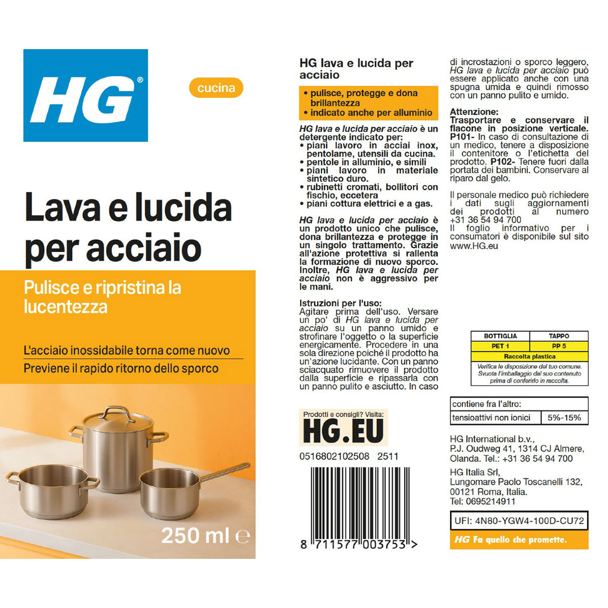 HG NETTOYANT ET POLISSANT POUR ACIER 300 ML