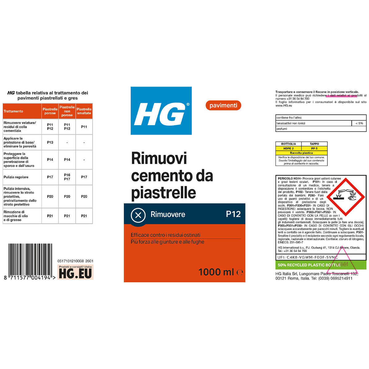 HG DÉMAQUILLANT POUR COLLE ET MORTIER 1 L