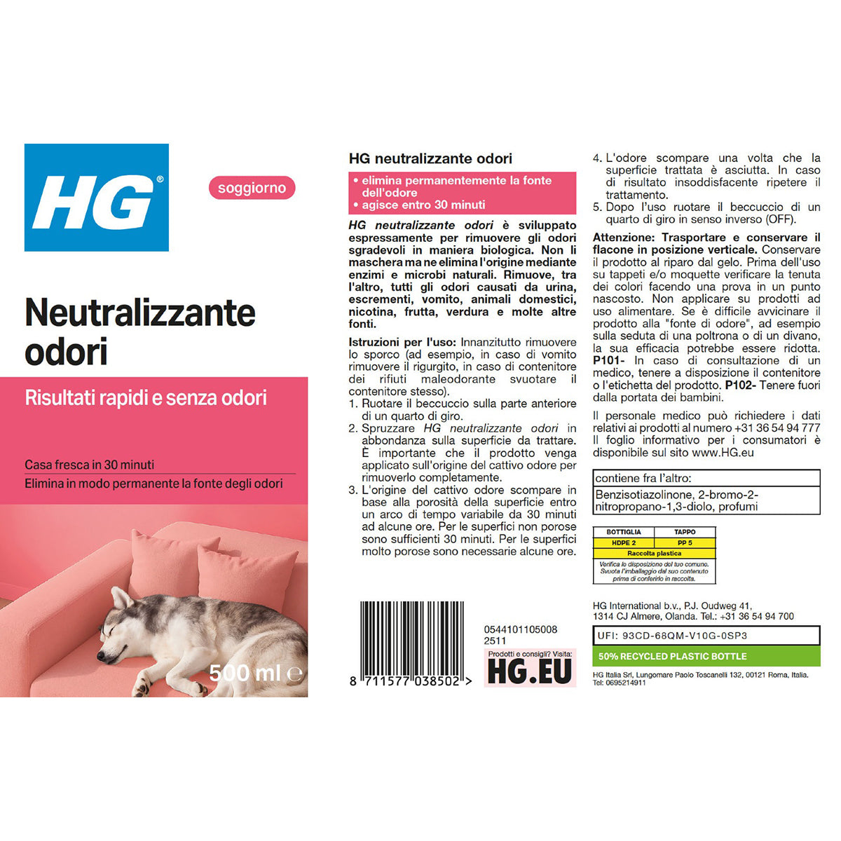 HG NEUTRALISANT D'ODEURS POUR L'ENVIRONNEMENT 500 ML