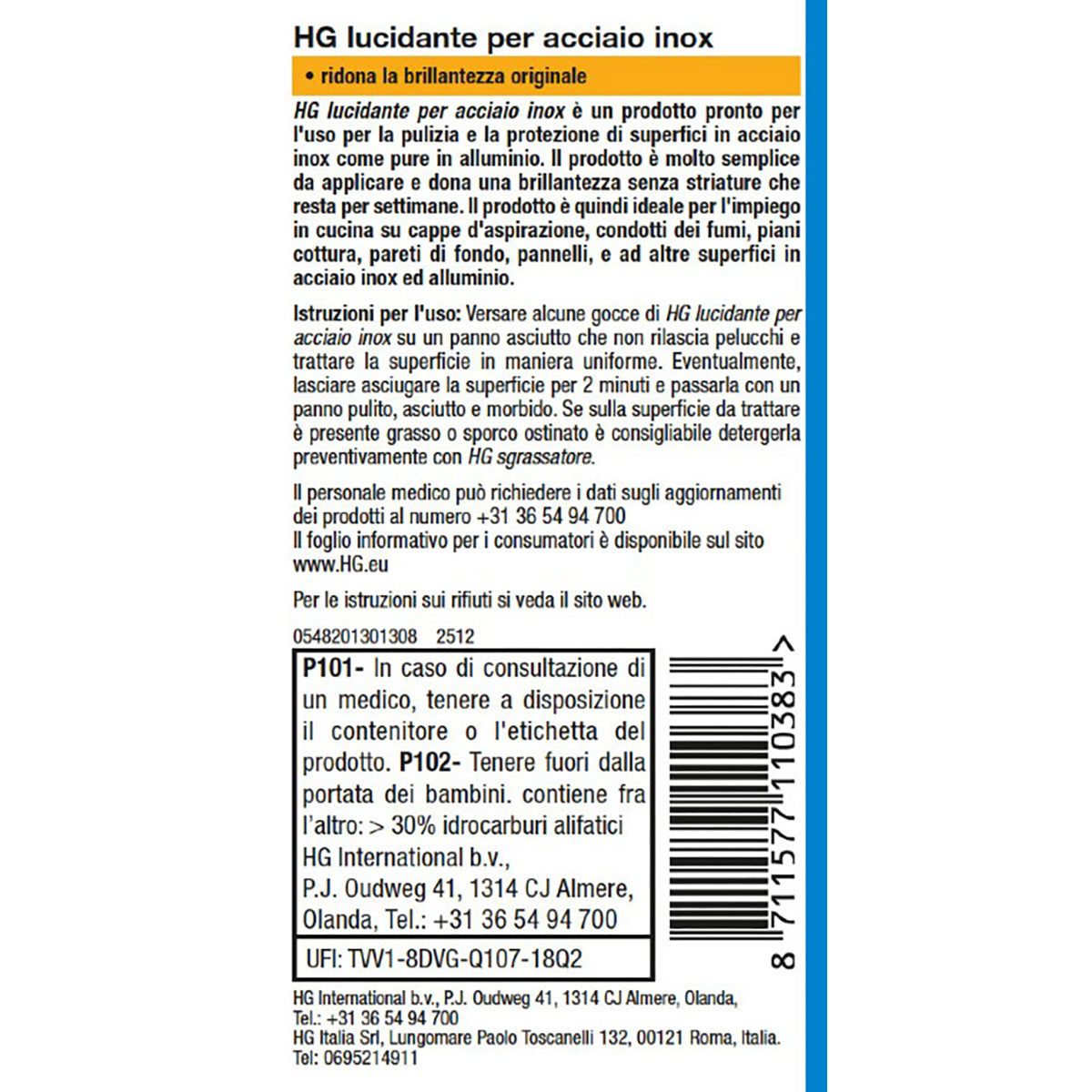 HG LUCIDANTE AD AZIONE RAPIDA PER ACCIAIO INOX 125 ML