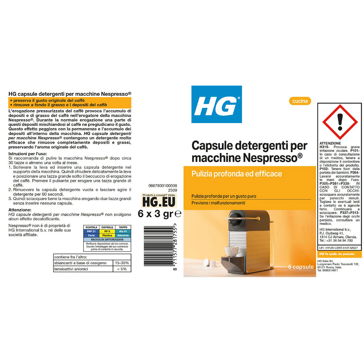 HG Reinigungskapseln für Nespresso-Maschinen, 6 Stück