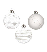 1 PALLINA DI NATALE IN VETRO BIANCO INVERNO 8CM CON GLITTER ASSORTITA