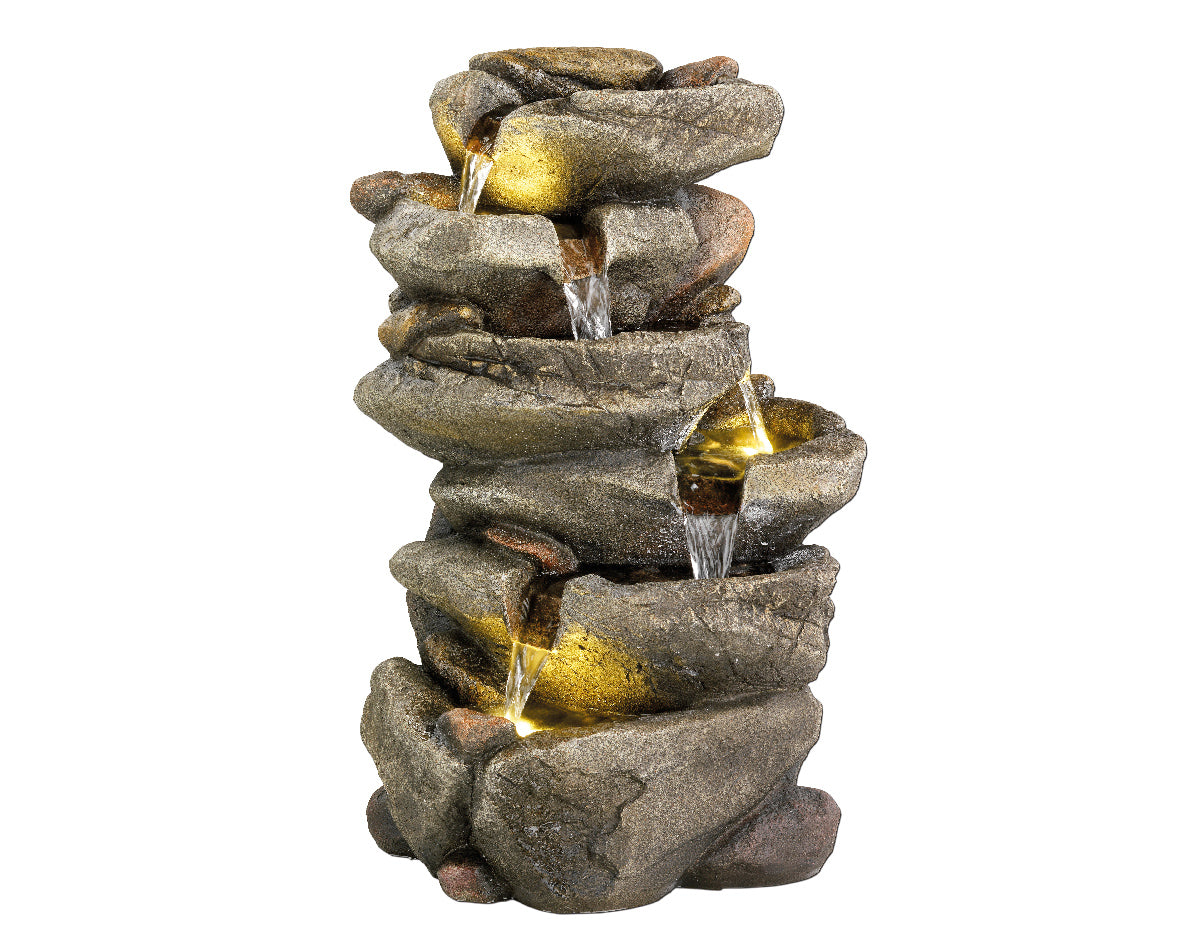 FONTANA EFFETTO CASCATA E ROCCIA NATURALE CON LED 31XH50,5CM