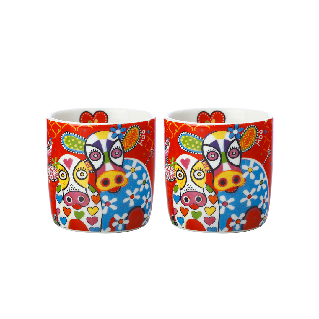 SET 2 TAZZINE CAFFE' ESPRESSINI 100ML LOVE HEARTS HAPPY MOO DAY