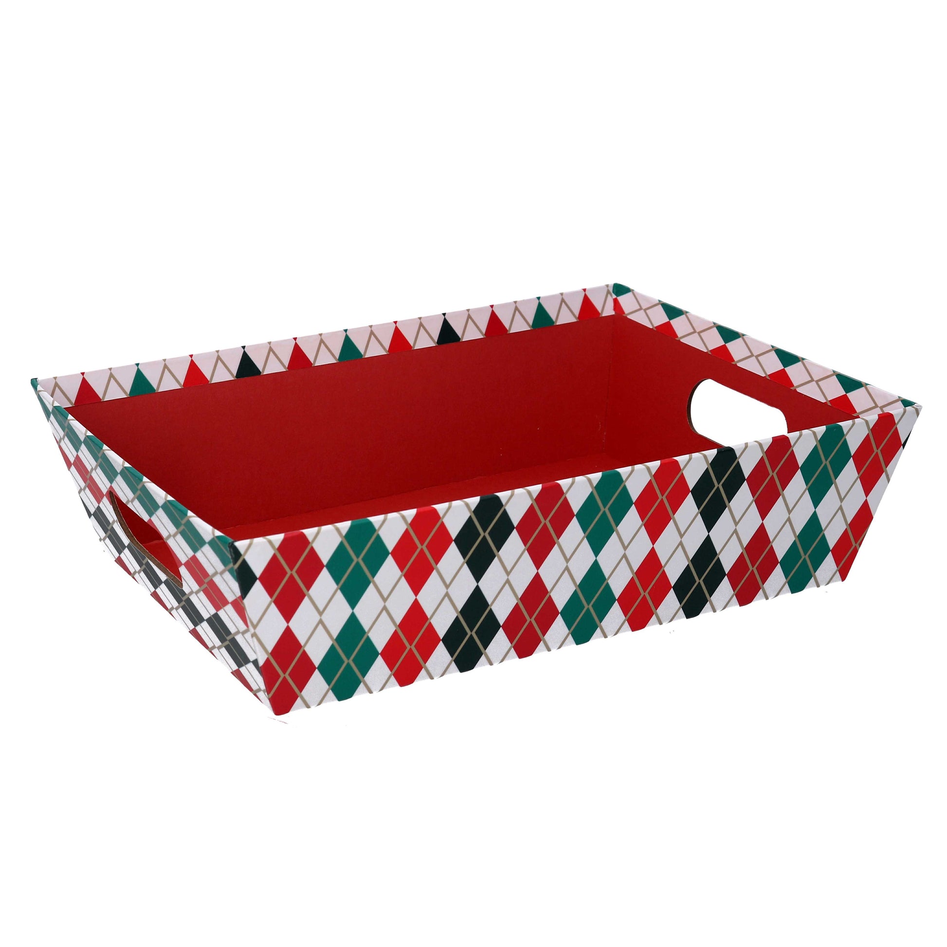 CESTA IN CARTONE ROMBI ROSSO E VERDE RETTANGOLARE 31X22H9CM