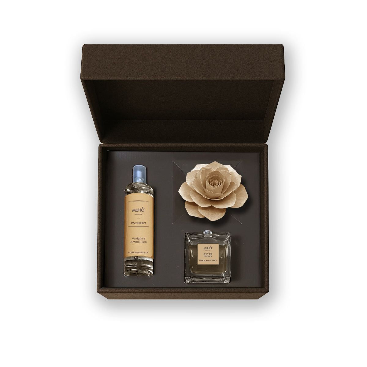 MUHA Confezione Rosa 100 ml + Spray 100 ml Vaniglia E Ambra Pura