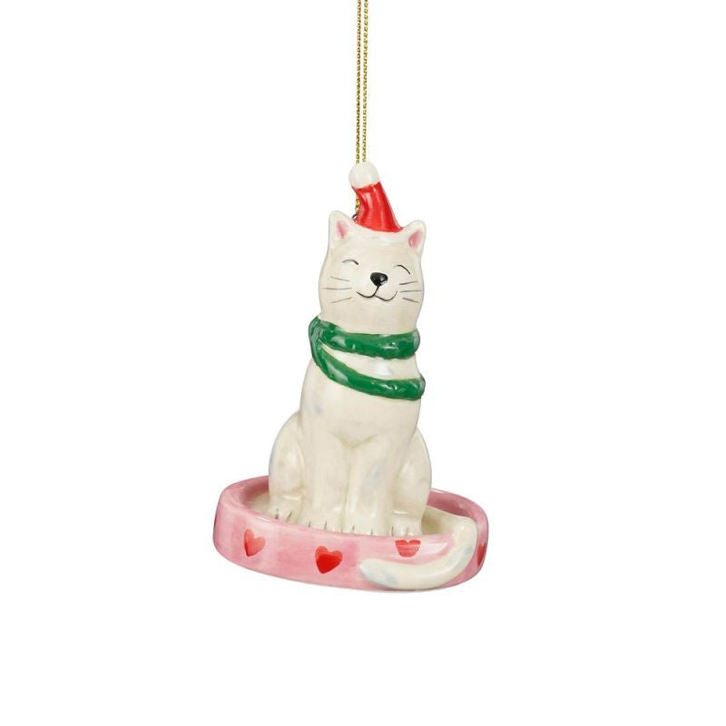 Mica Decorations Decorazione natalizia gatto con cappello 6,5 x 5 x 10 cm, bianco avorio