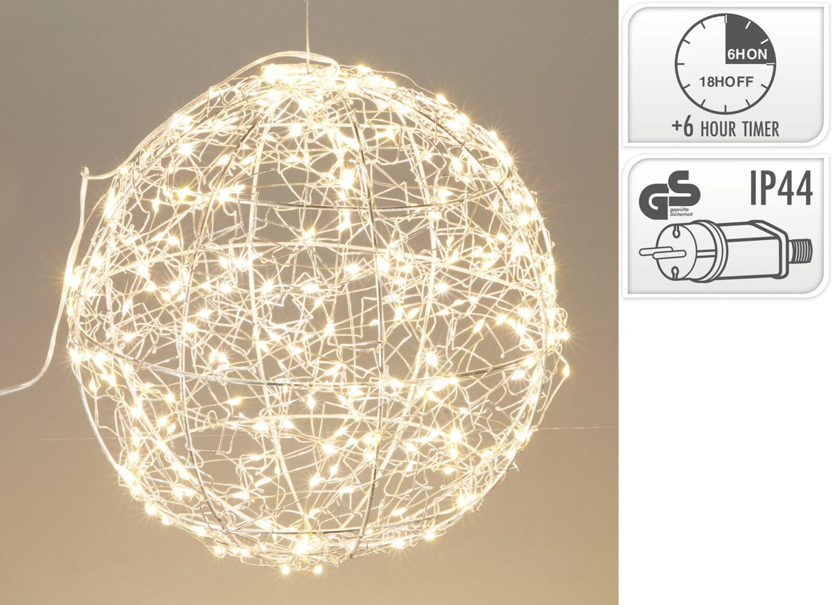 Sfera luminosa a LED, 300 LED, 25 cm, luce bianco caldo