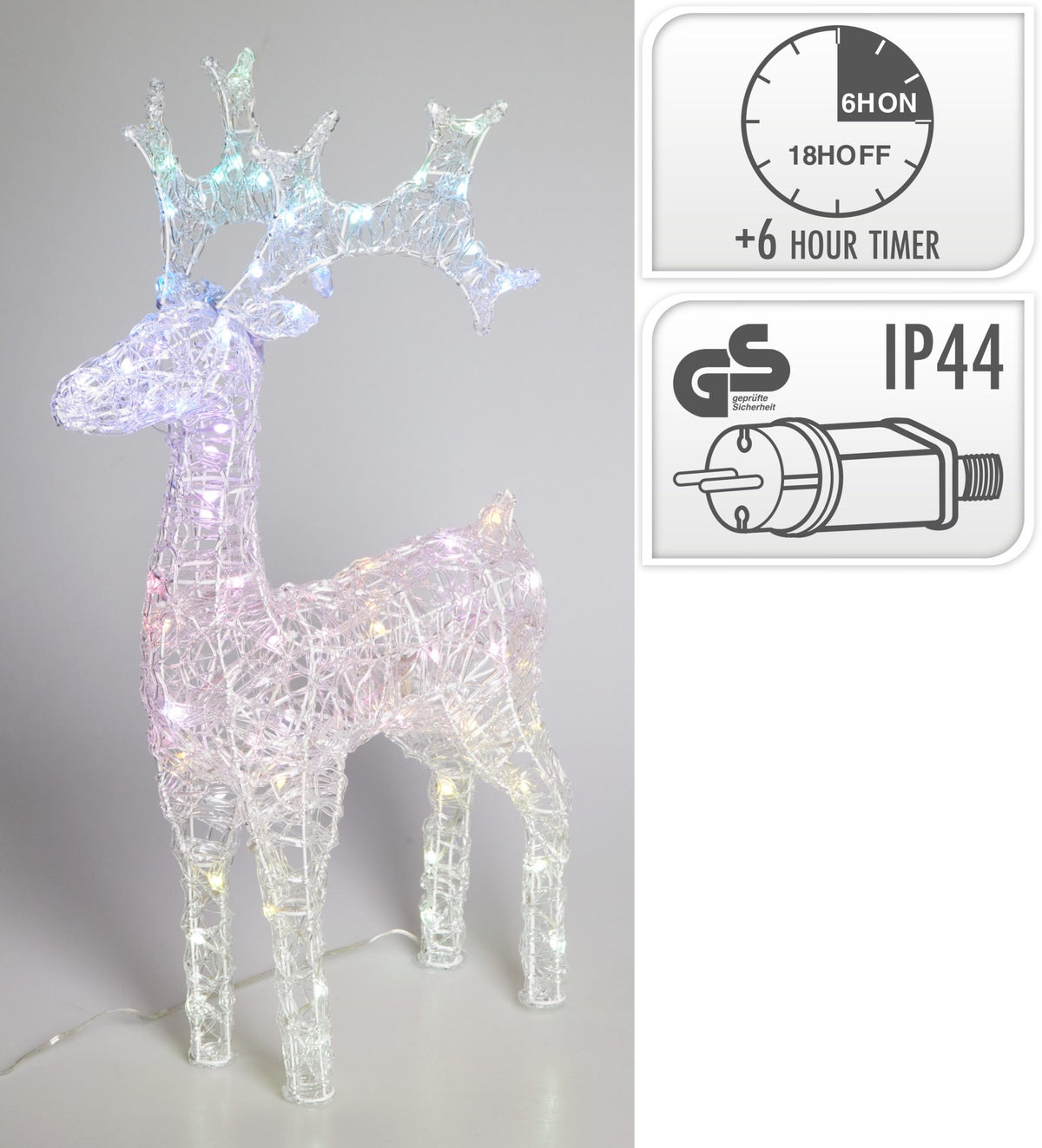 Renna in acrilico con 80 LED RGB 45 x 16 x 75 cm PERAGA CHRISTMAS
