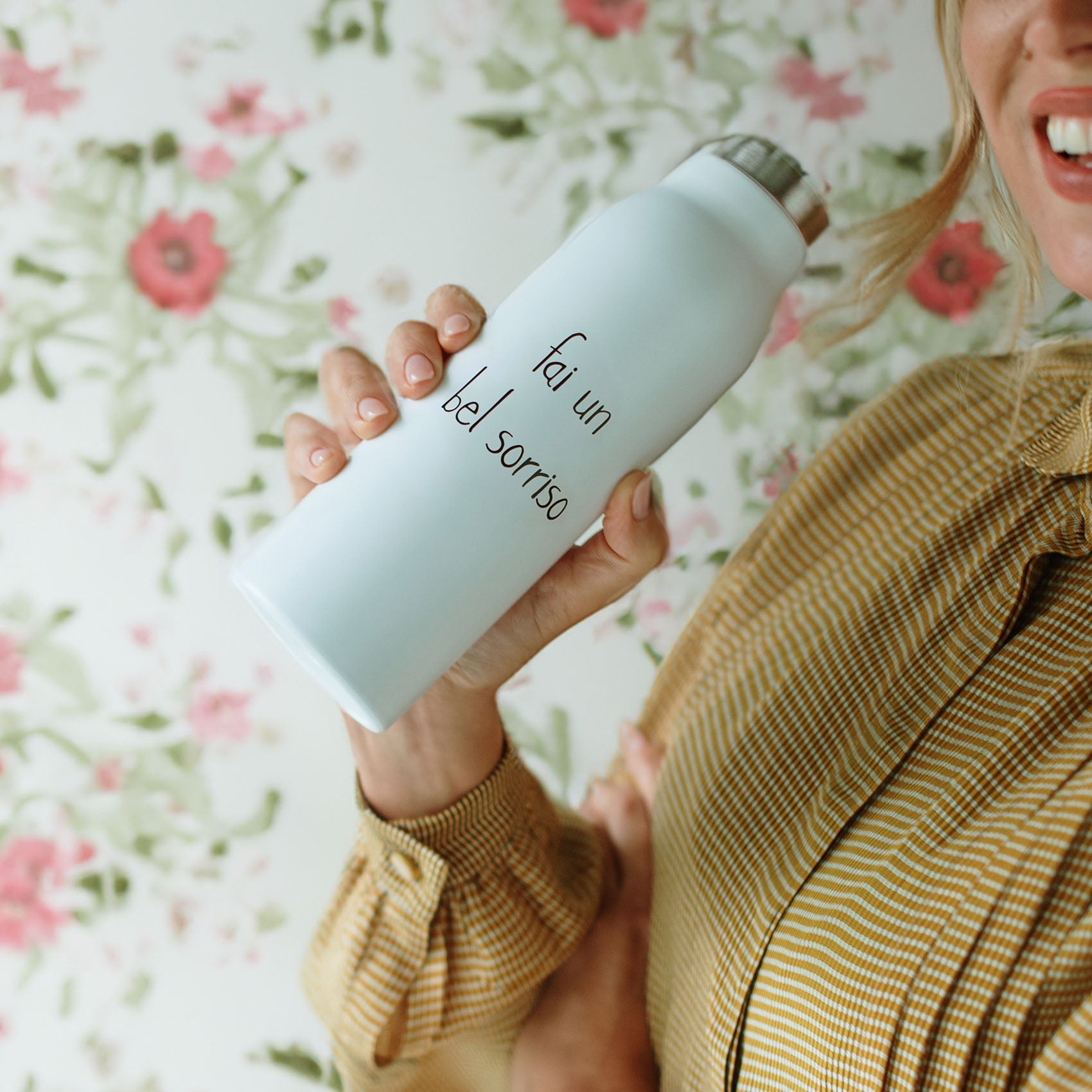 Borracca termica Fai un bel sorriso 0,5 l Bianco Simple Day