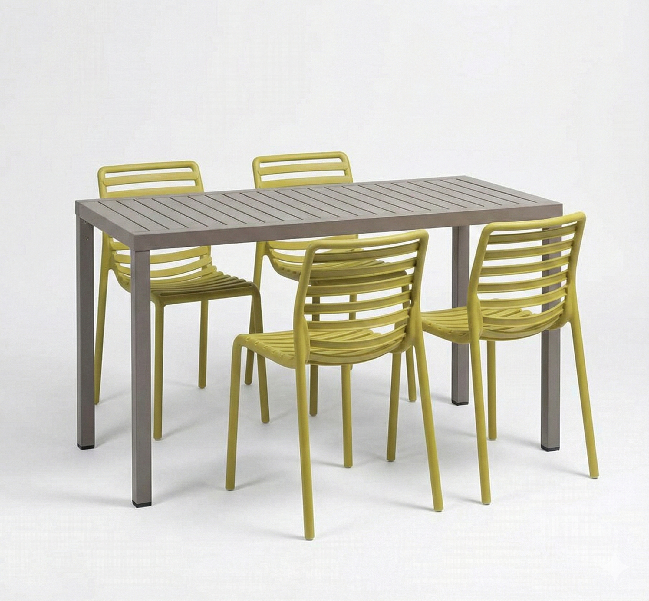 OFFERTA TAVOLO CUBE 120X70 TORTORA +4 SEDIE DOGA GIALLO PERA