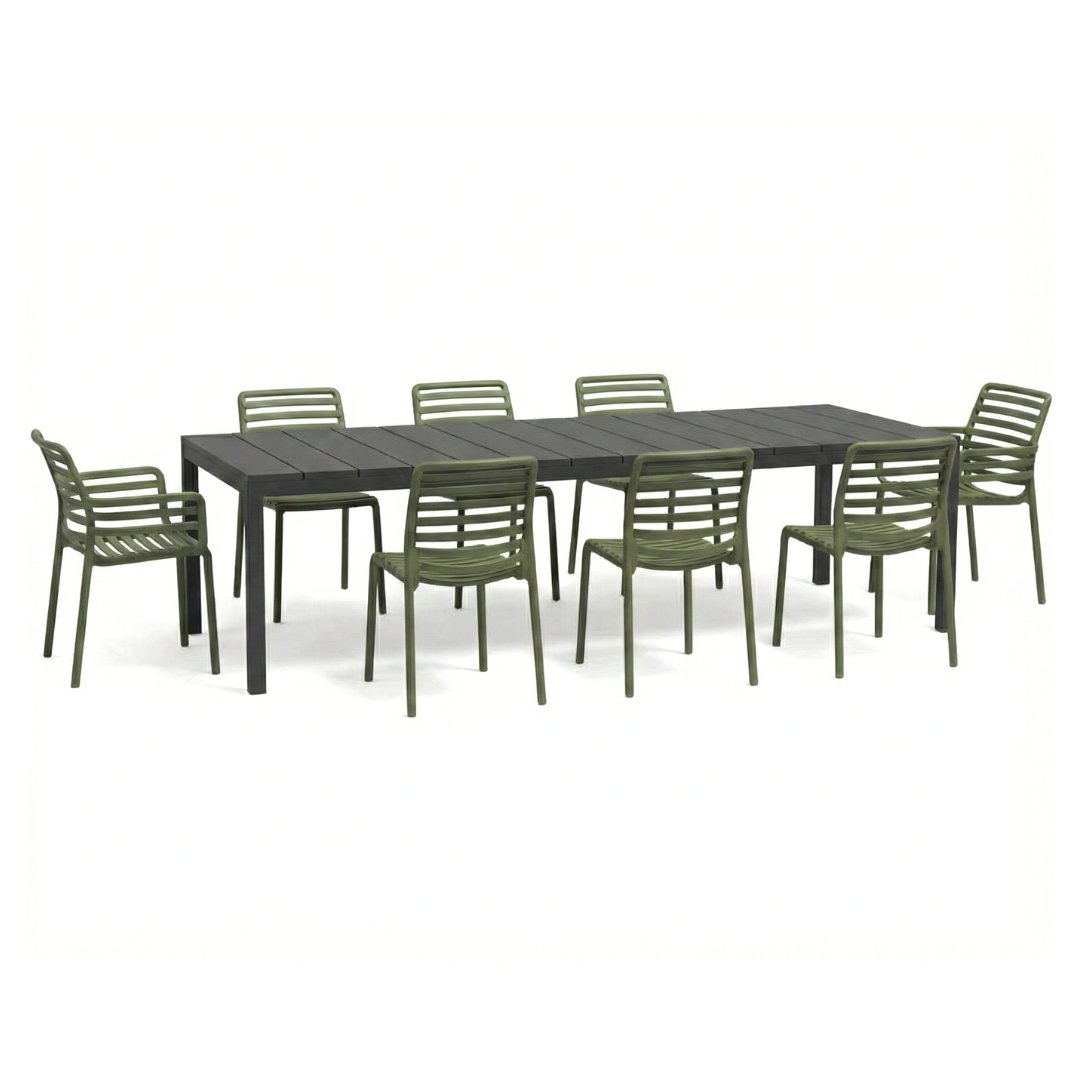 ANGEBOT: Ausziehbarer Tisch Rio 210/280 cm, Anthrazit + 6 Stühle + 2 Sessel in Agave Doga