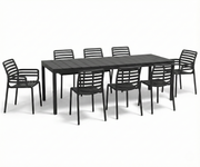 ANGEBOT: Ausziehbarer Tisch Rio 210/280 cm Anthrazit + 6 Stühle + 2 Sessel mit anthrazitfarbenen Latten