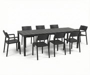ANGEBOT: RIO AUSZIEHBARER TISCH 210/280 CM ANTHRAZIT + 6 STÜHLE + 2 TRILL SESSEL