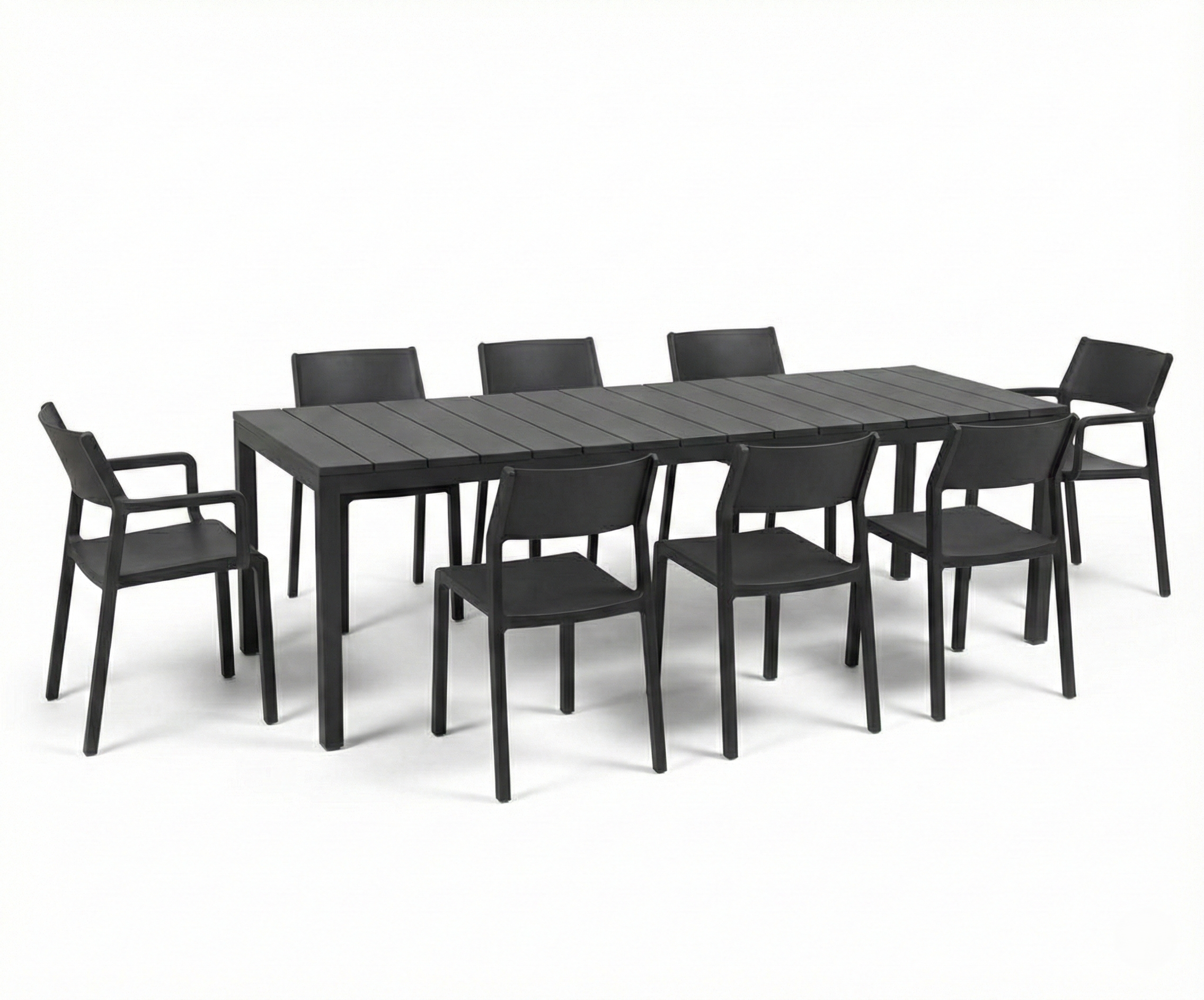 ANGEBOT: RIO AUSZIEHBARER TISCH 210/280 CM ANTHRAZIT + 6 STÜHLE + 2 TRILL SESSEL