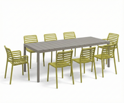 ANGEBOT: Ausziehbarer Tisch Rio 210/280 cm, Taubengrau + 6 Stühle + 2 Sessel mit gelbem Hundegestell