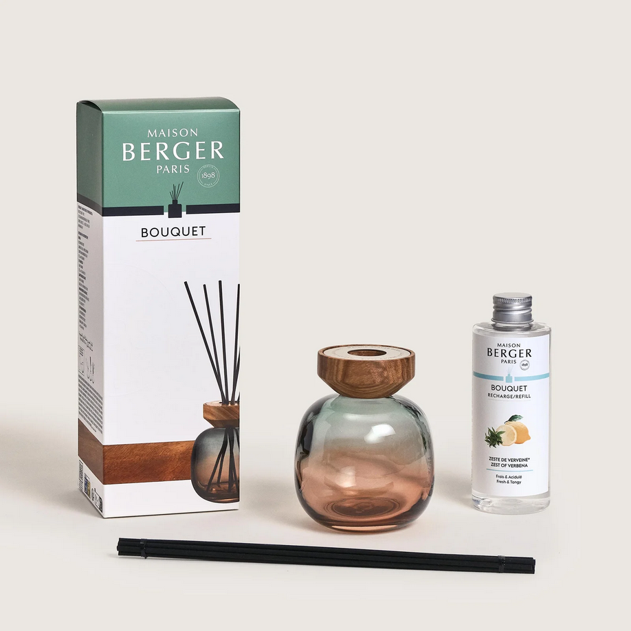 Diffusore a Bastoncini Bouquet WOOD Vert e Ambre 180ml Zeste de Verveine (H 24cm) Maison Berger