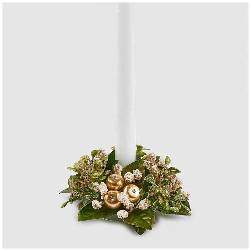 CORONA PORTA CANDELE CON MELE E FOGLIE, Ø10CM