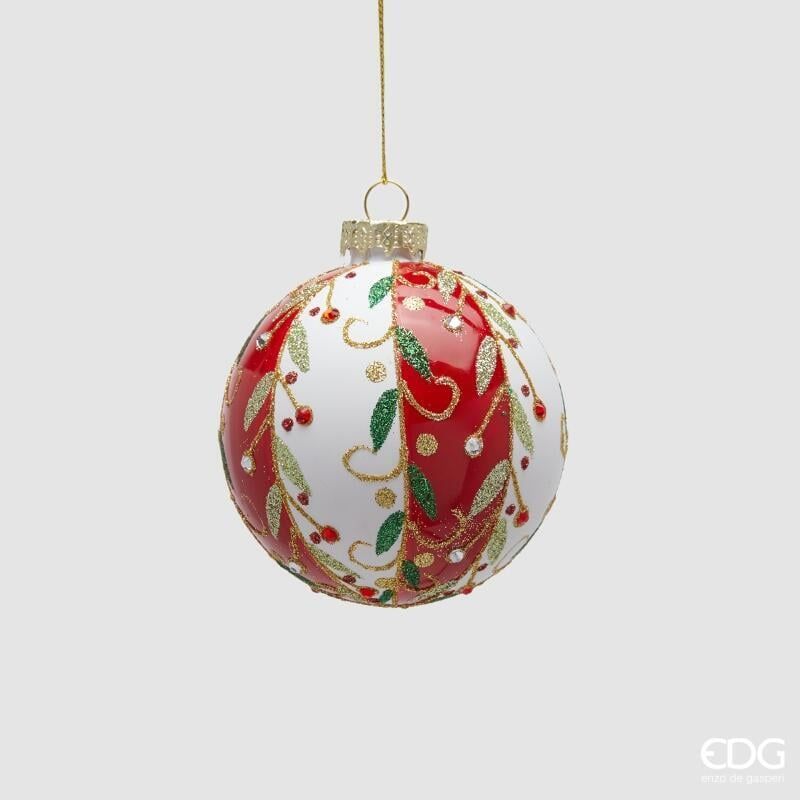 Pallina di natale Fasce Vischio D.8 Bianco/Rosso