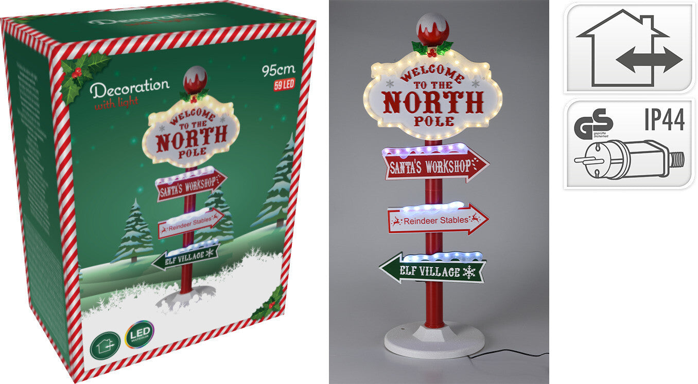 DECORAZIONE NATALIZIA, CARTELLO POLO NORD, 59 LED, 95CM