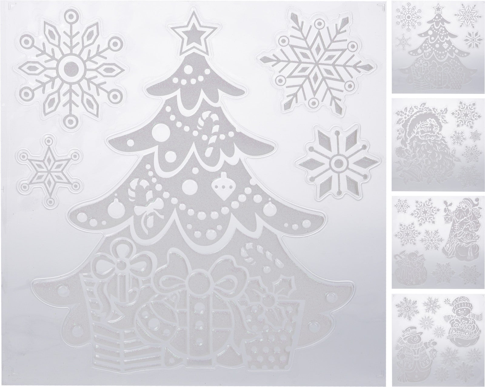 STICKERS ADESIVI NATALIZI BIANCO/ARGENTO MURALI 28X38CM ASSORTITI