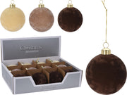 OFFERTA 6 PALLINE IN VETRO E VELLUTO MARRONI 8CM ASSORTITE