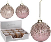 OFFERTA 6 PALLINE IN VETRO ROSA EFFETTO GHIACCIATO 8CM ASSORTITE
