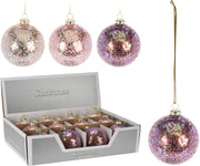 PALLINA DI VETRO GLITTERATA 8CM ROSA ASSORTITA