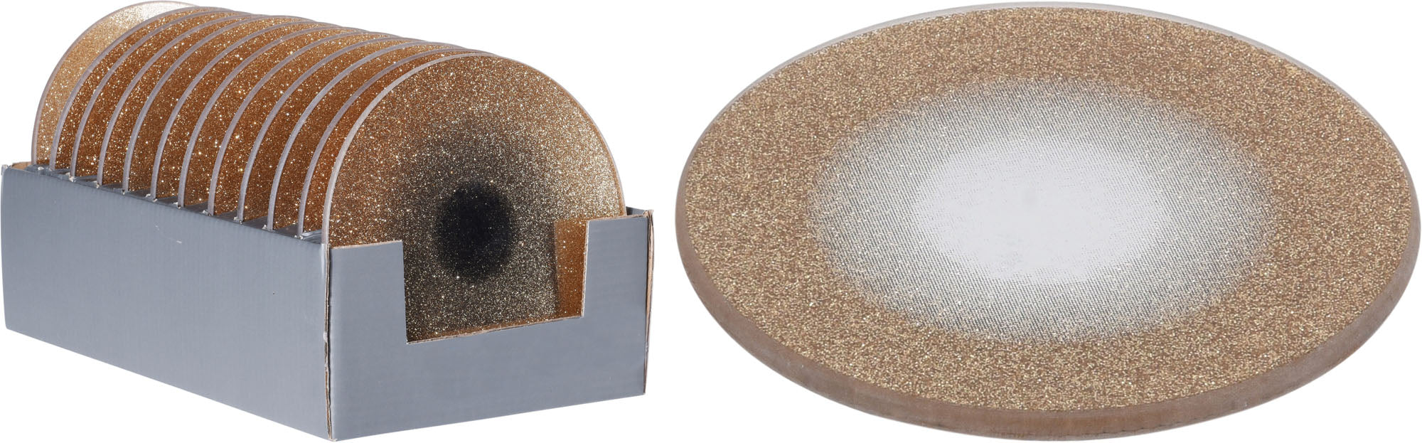 OFFERTA 4 SOTTO CANDELA 15CM IN VETRO CON GLITTER ORO
