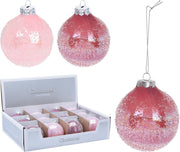 OFFERTA 6 PALLINE 8CM ROSA EFFETTO GHIACCIO ASSORTITE