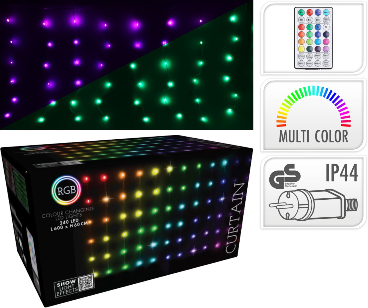 TENDA 240 LED, 600X60CM, MULTICOLORE