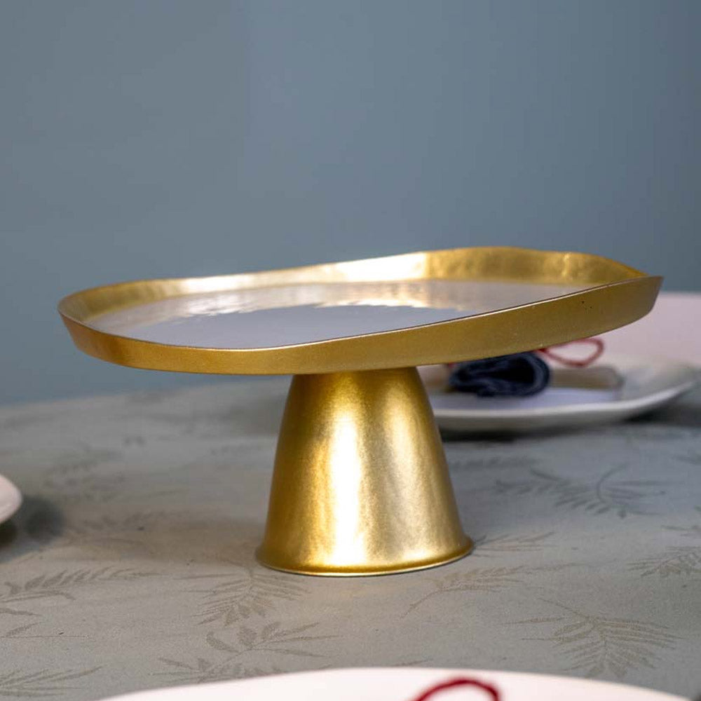 ALZATINA IN VETRO Ø28XH11CM BIANCO E ORO