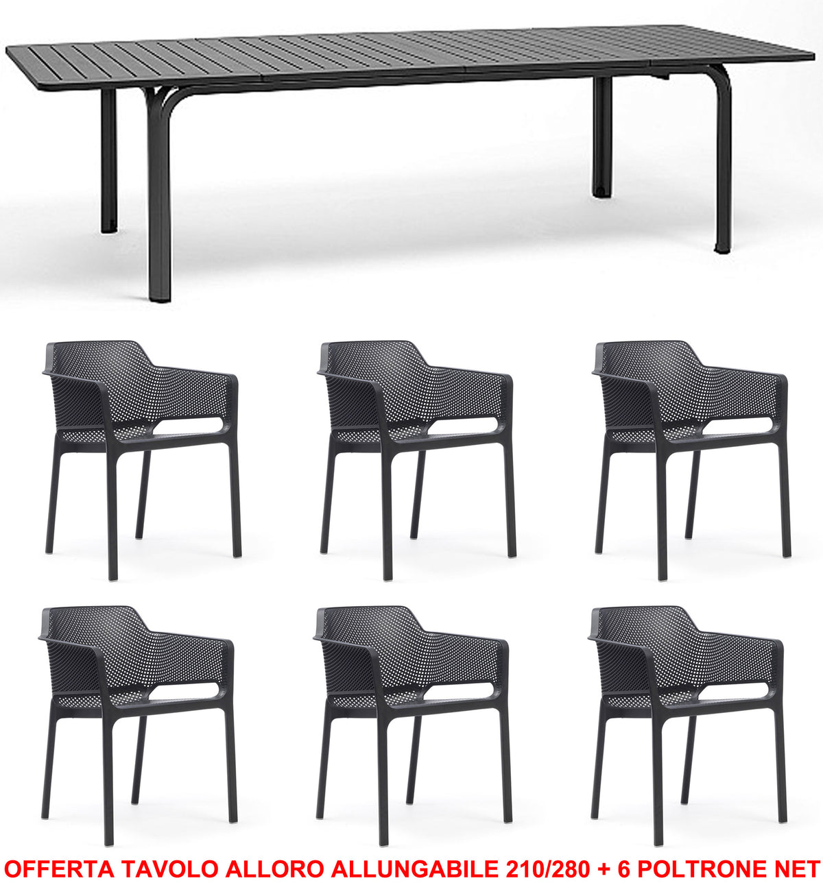 OFFERTA TAVOLO ALLORO ALLUNGABILE 210/280 + 6 POLTRONE NET COLORE A SCELTA