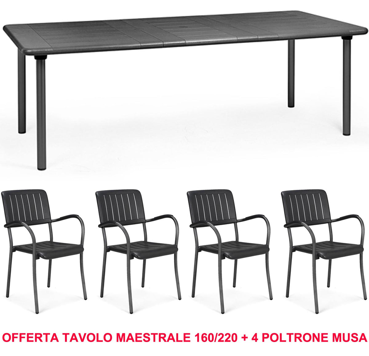 ANGEBOT: MAESTRALE-TISCH 160/220 CM AUSZIEHBAR + 4 MUSA-SESSEL IN IHRER WAHL