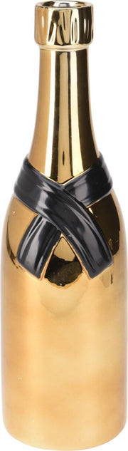 VASO IN CERAMICA A FORMA DI BOTTIGLIA, 11X39CM, ORO/NERO