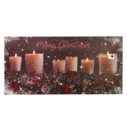 QUADRO NATALIZIO CON CANDELE 60X30X1,8CM CON MICROLED BIANCO CALDO