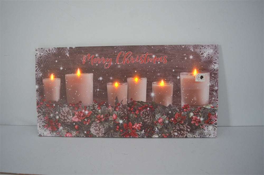 QUADRO NATALIZIO CON CANDELE 60X30X1,8CM CON MICROLED BIANCO CALDO