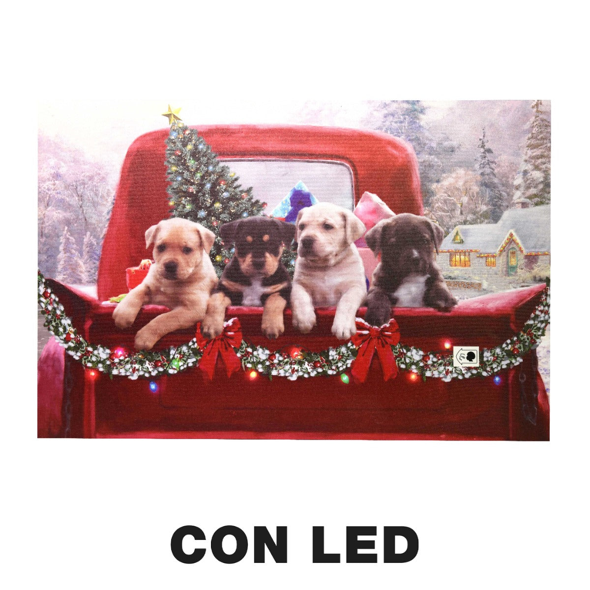 QUADRO NATALIZIO CON CAGNOLINI 60X40X1,8CM CON MICROLED MULTICOLOR