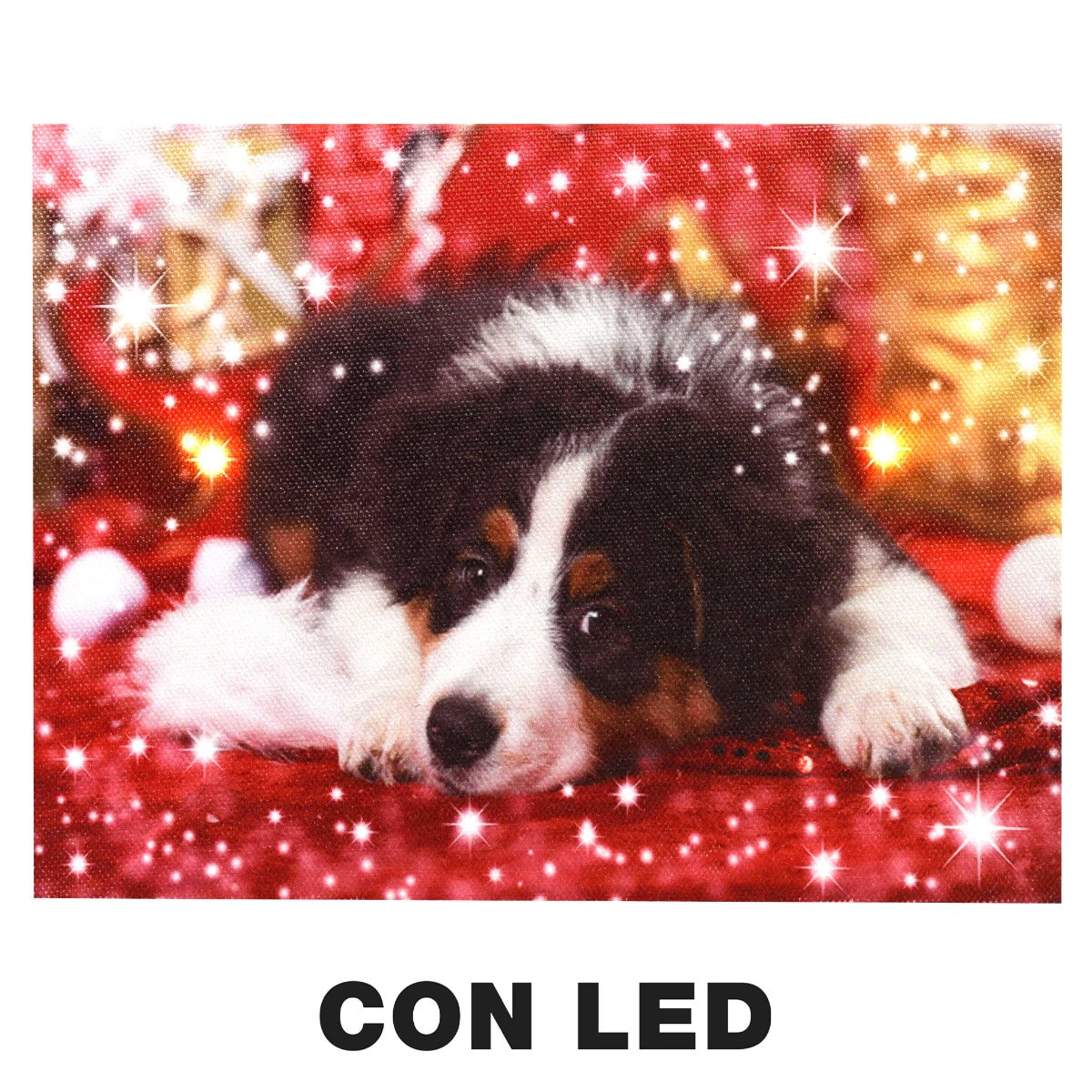 QUADRO NATALIZIO CON CAGNOLINO 20X15X2.5CM CON MICROLED BIANCO CALDO