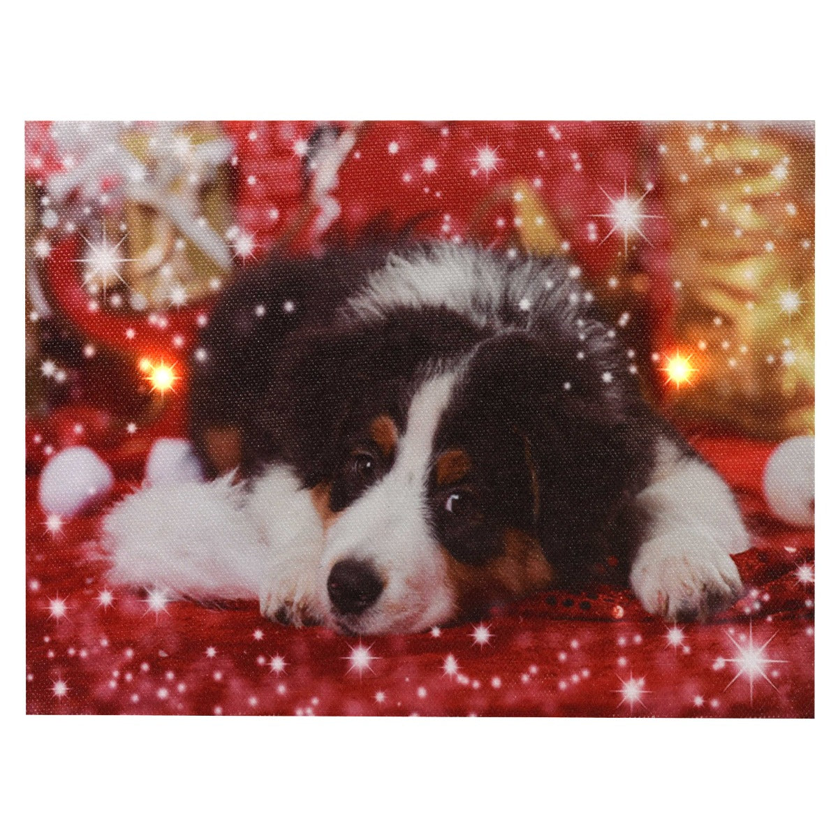 QUADRO NATALIZIO CON CAGNOLINO 20X15X2.5CM CON MICROLED BIANCO CALDO