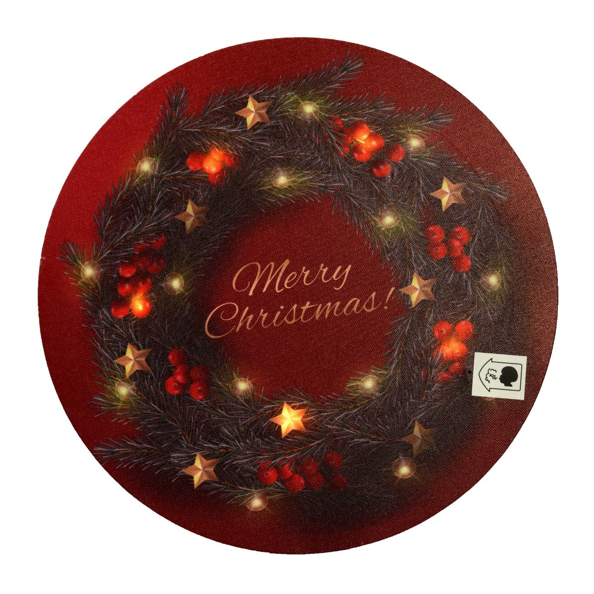 QUADRO NATALIZIO TONDO CON GHIRLANDA MERRY CHRISTMAS 30X30X1.8CM CON MICROLED BIANCO CALDO