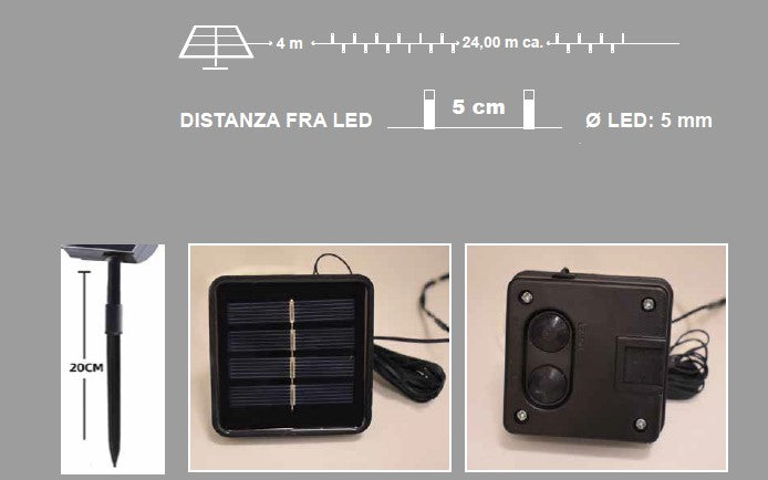 LUCI DI NATALE BIANCO FREDDO 480 LED 24MT CON PANNELLO SOLARE