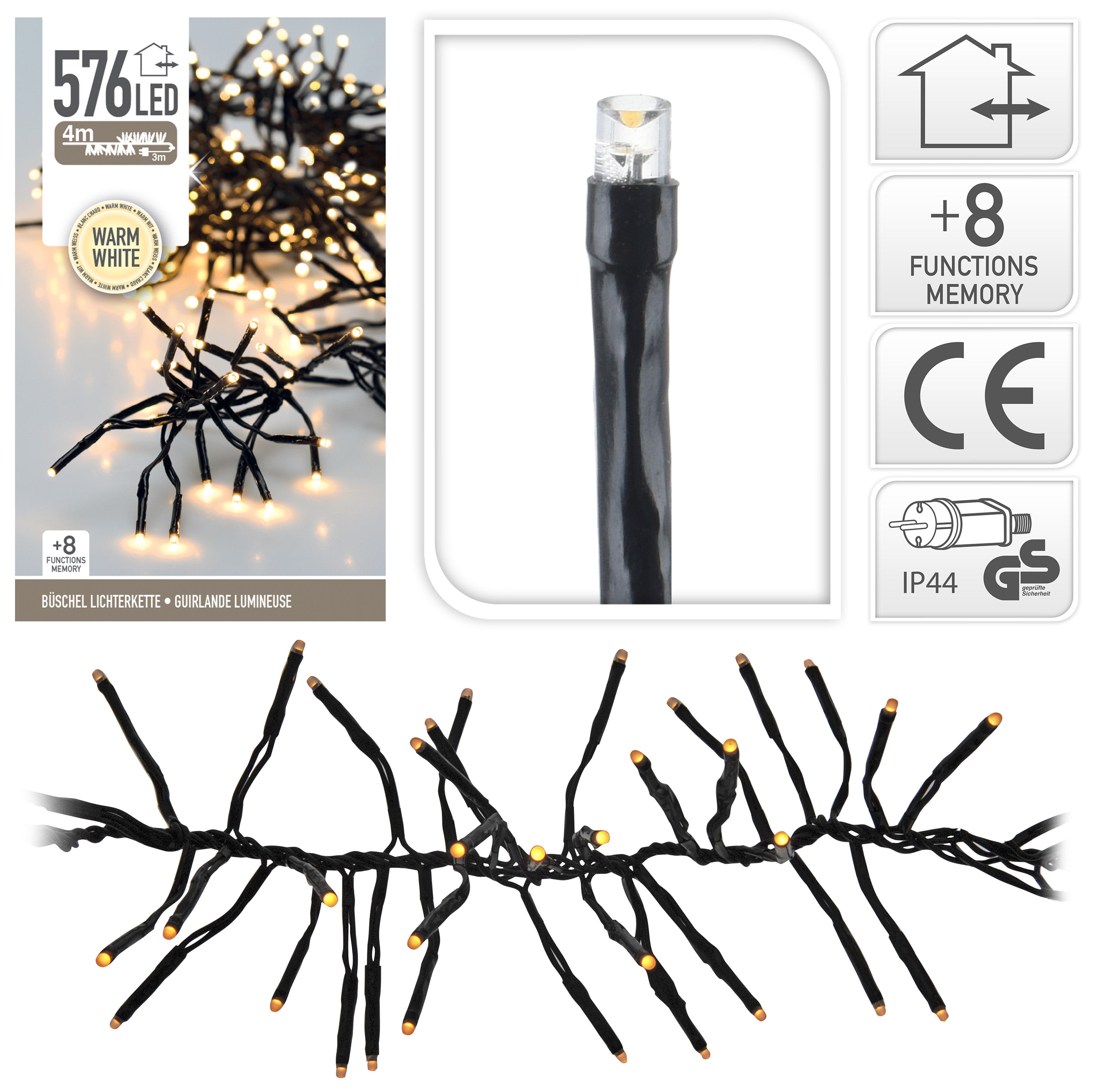 LUCI NATALE GHIRLANDA 576 LED BIANCO CALDO