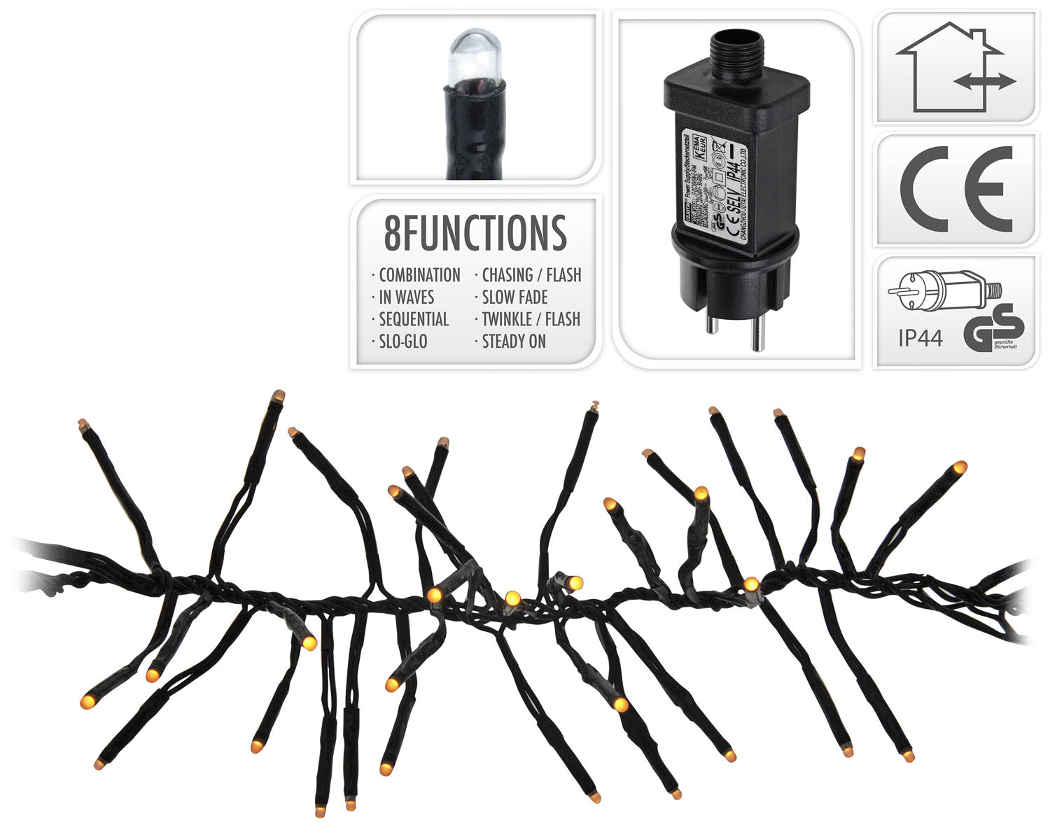 LUCI NATALE GHIRLANDA 576 LED EXTRA BIANCO CALDO CON GIOCHI DI LUCE